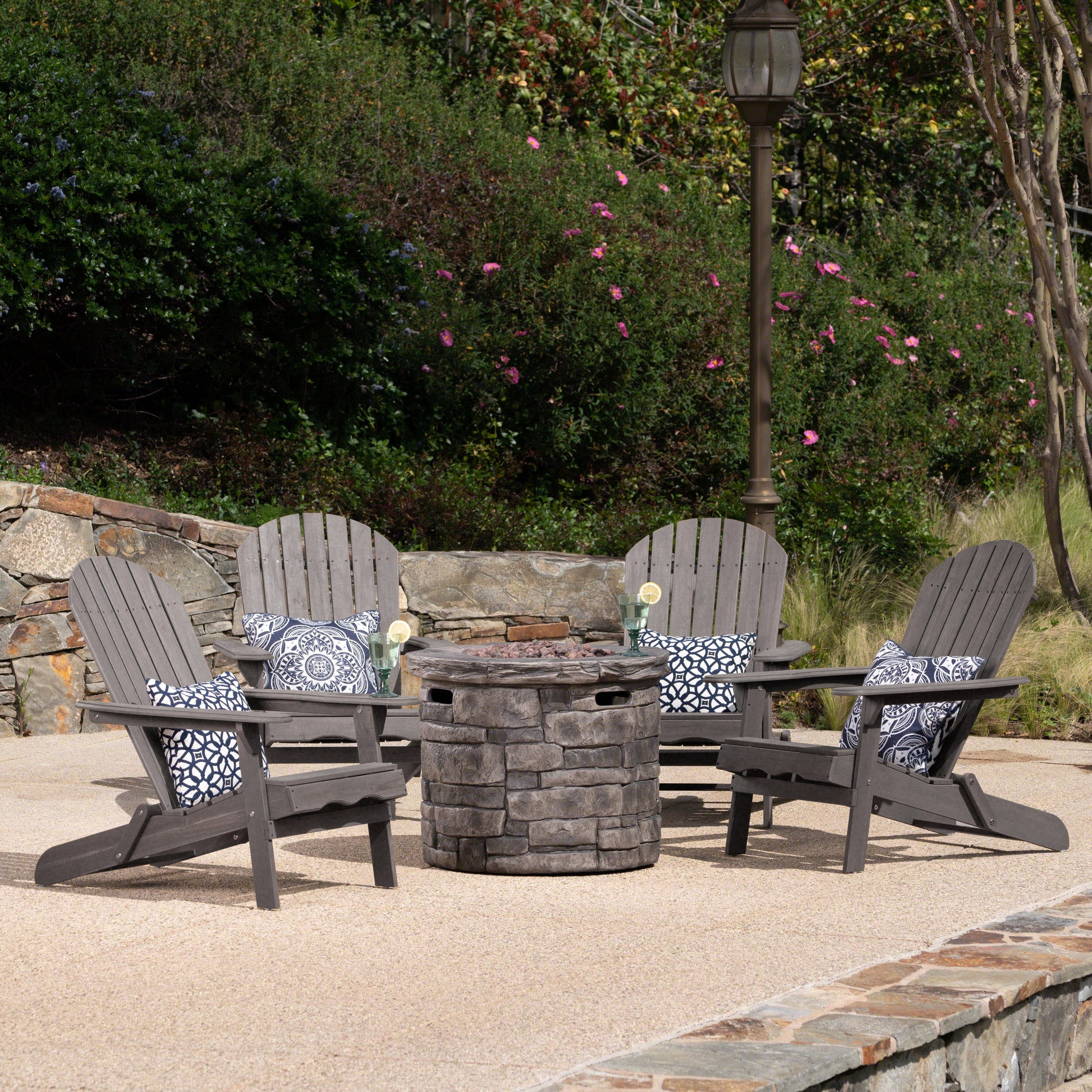 Jasper Outdoor Acacia Wood 5 Piece Adirondack Chair and Fire Pit