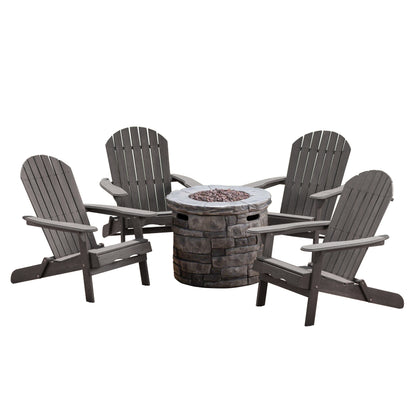 Jasper Outdoor Acacia Wood 5 Piece Adirondack Chair and Fire Pit Set