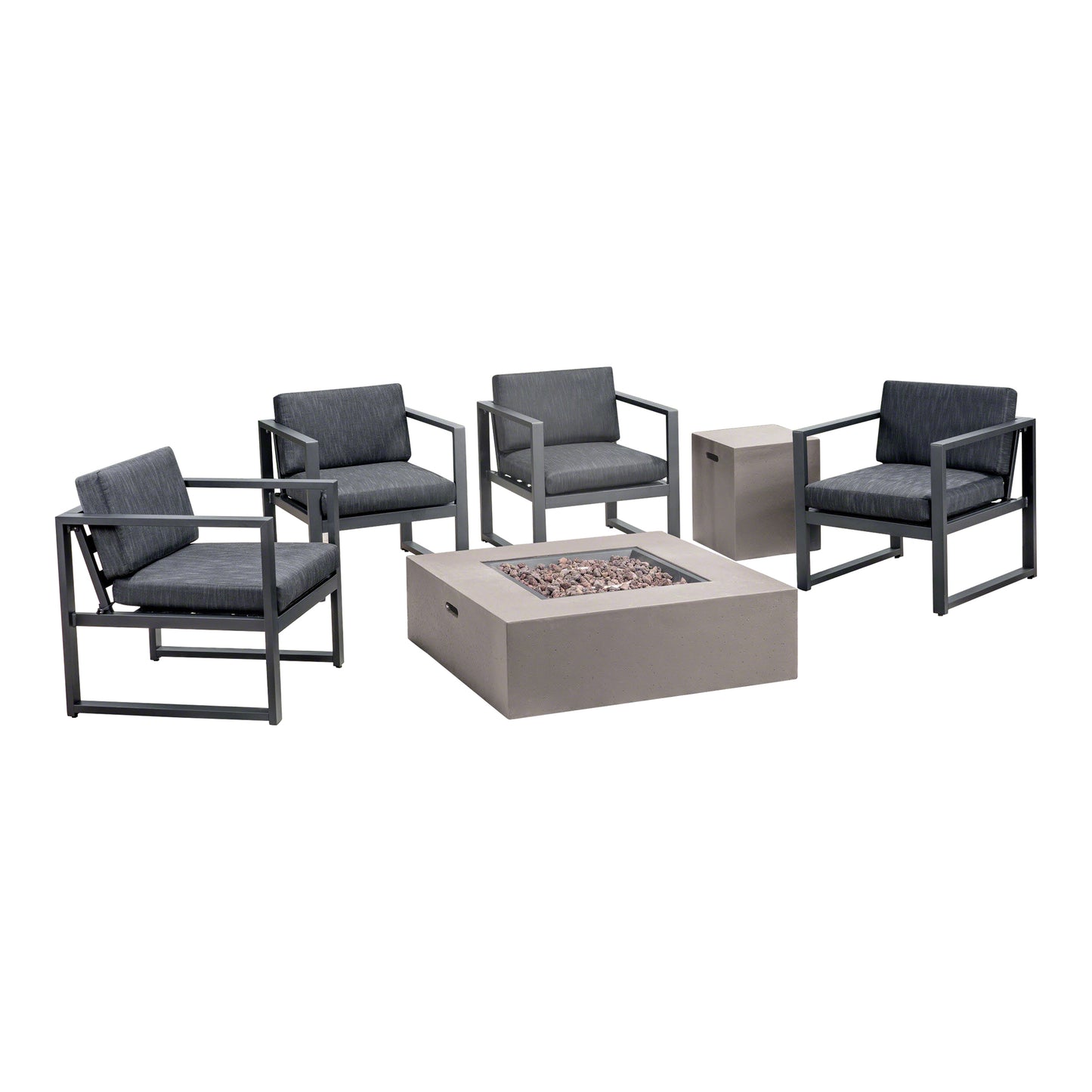 Nealie Outdoor 4-Seater Aluminum Chat Set with Fire Pit