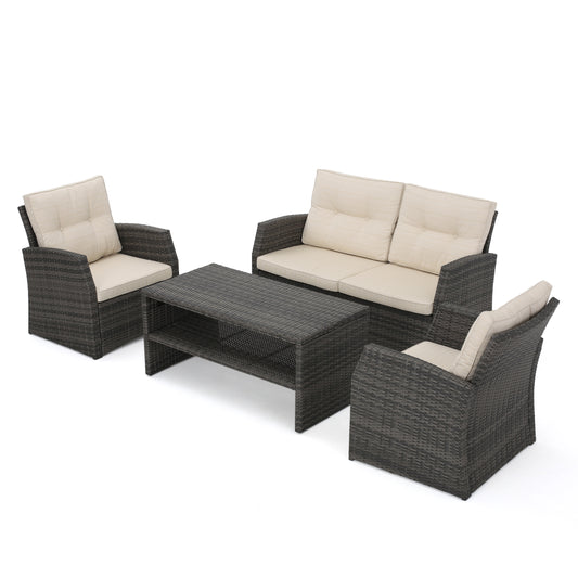 Del Norte 4pc Outdoor Gray Wicker Sofa Seating Set w/ Cushions