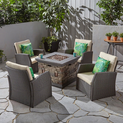 Brier Outdoor 4 Seater Wicker Chat Set with Fire Pit