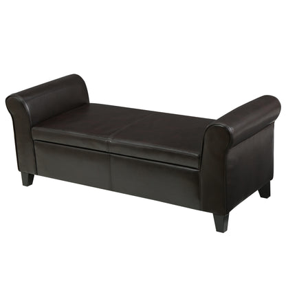 Danbury Contemporary Upholstered Storage Ottoman Bench with Rolled Arms