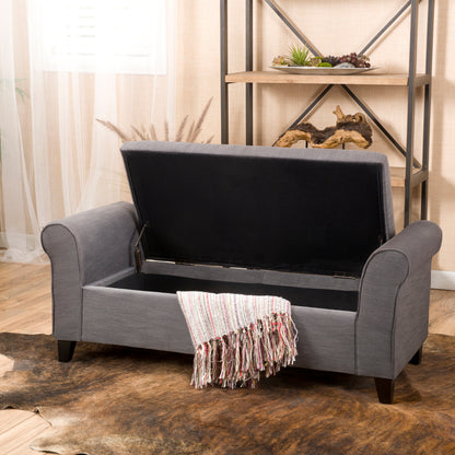 Danbury Contemporary Fabric Upholstered Storage Ottoman Bench with Rolled Arms