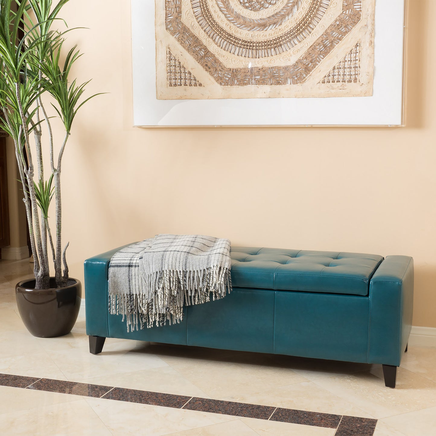 Robin Teal Leather Storage Ottoman Bench