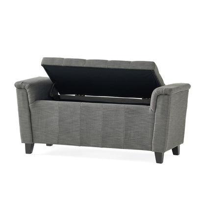 James Beige Tufted Fabric Armed Storage Ottoman Bench