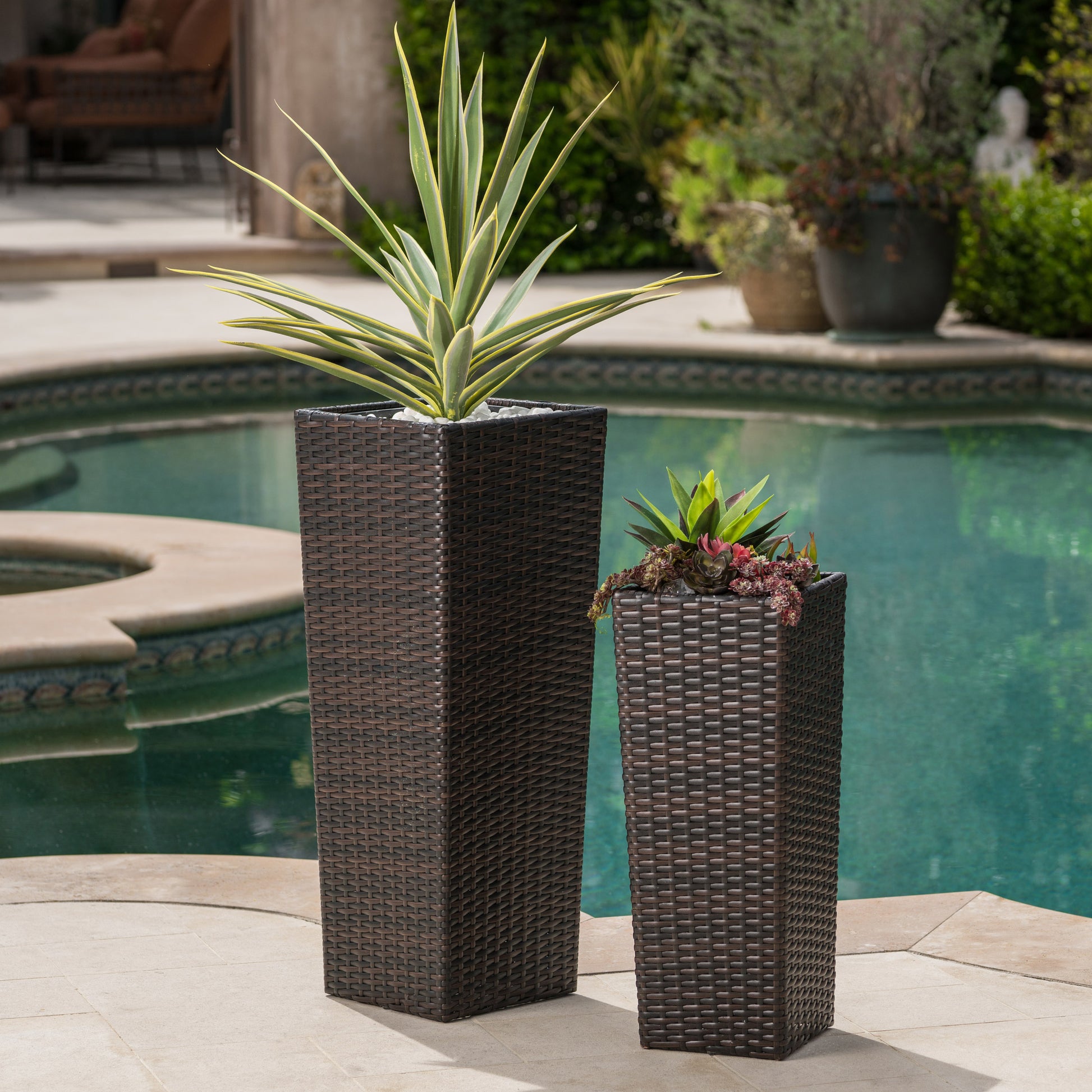 wicker pots for plants Eden Outdoor Wicker Flower Pots (Set of 2) Gray Wicker