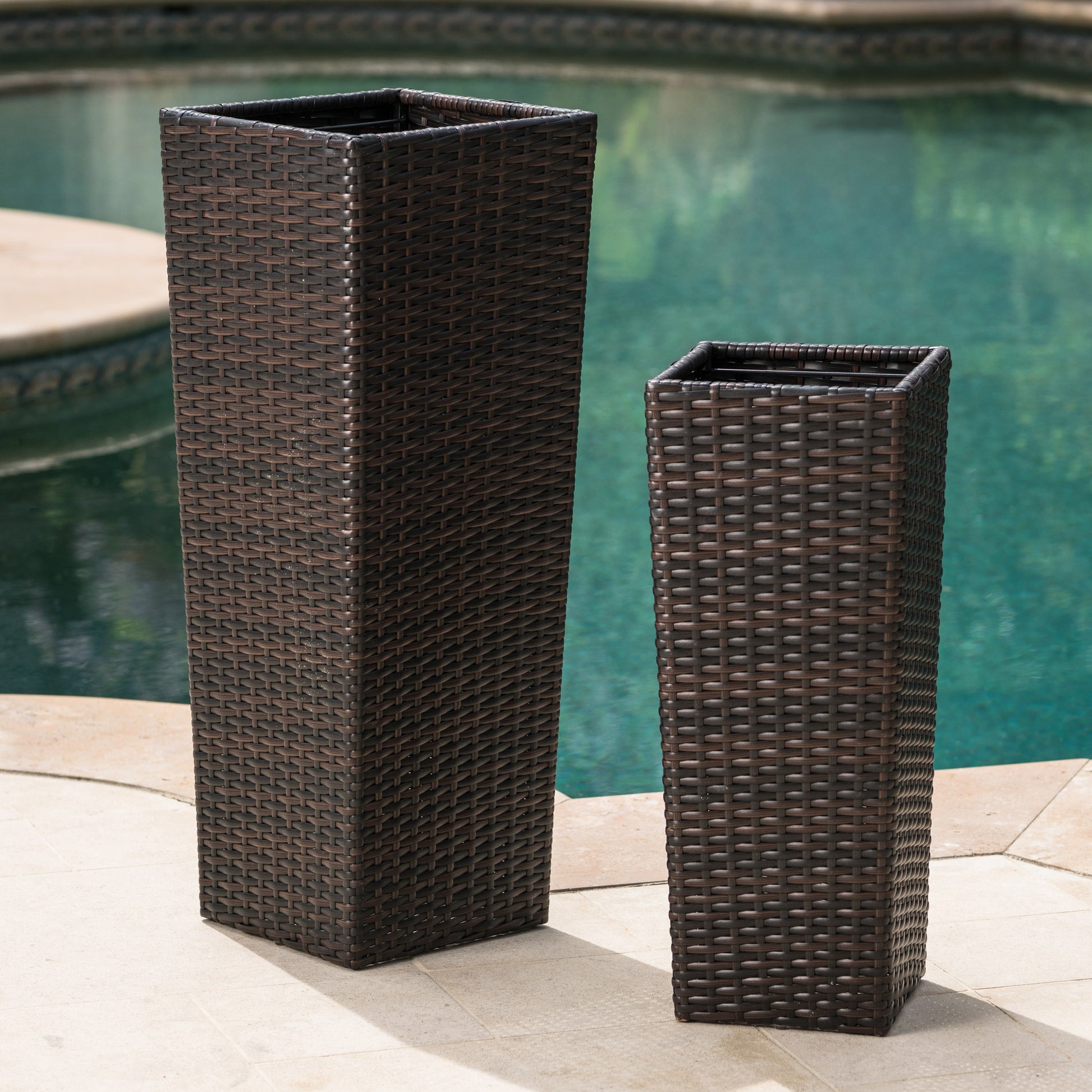 outdoor wicker pots for plants Eden Outdoor Wicker Flower Pots (Set of 2) Gray Wicker