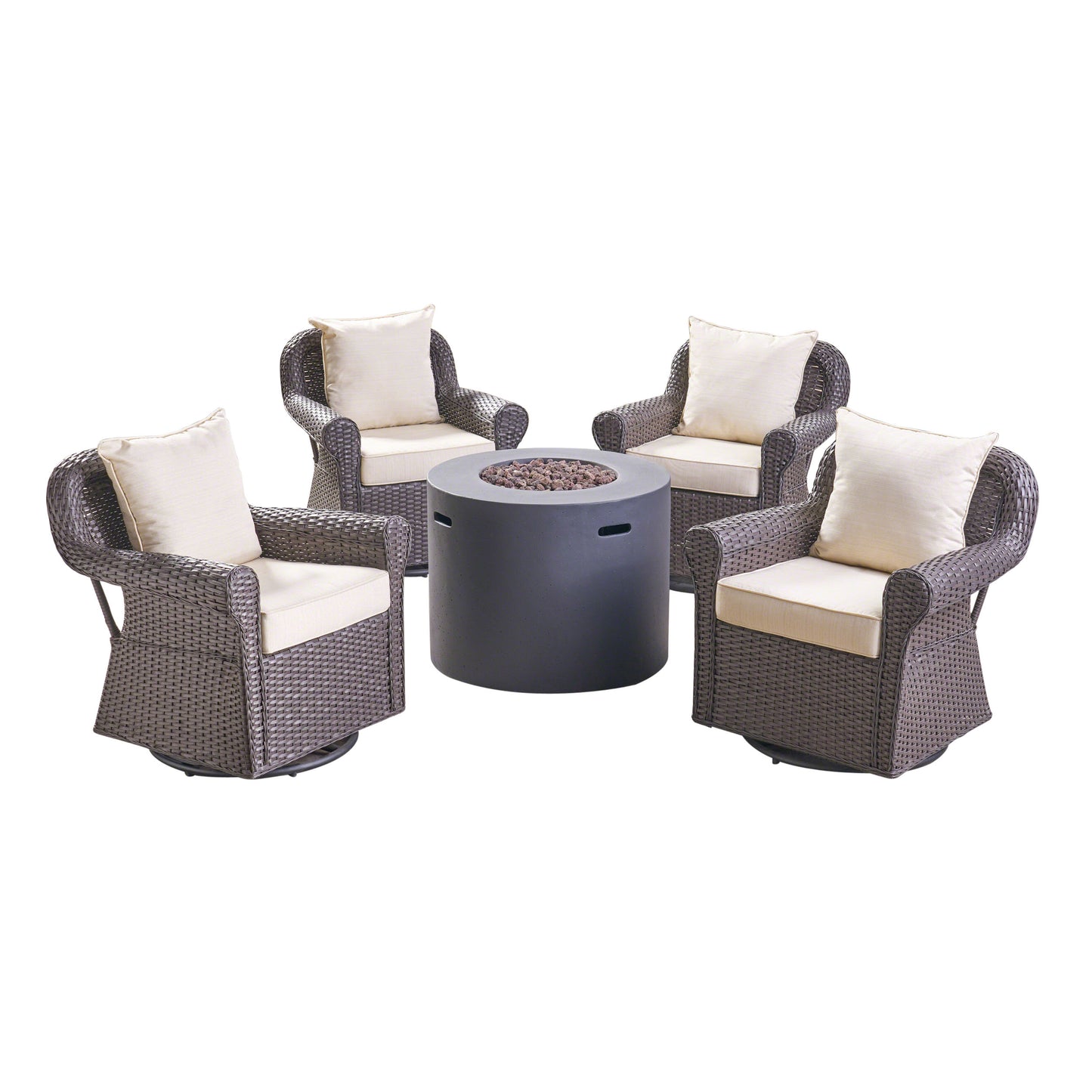 Harding Outdoor 4 Piece Swivel Club Chair Set with Round Fire Pit