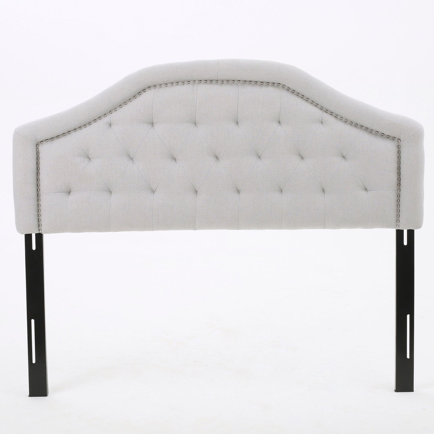 Hecha Tufted Light Gray Fabric Full/Queen Headboard with Nailhead Accents