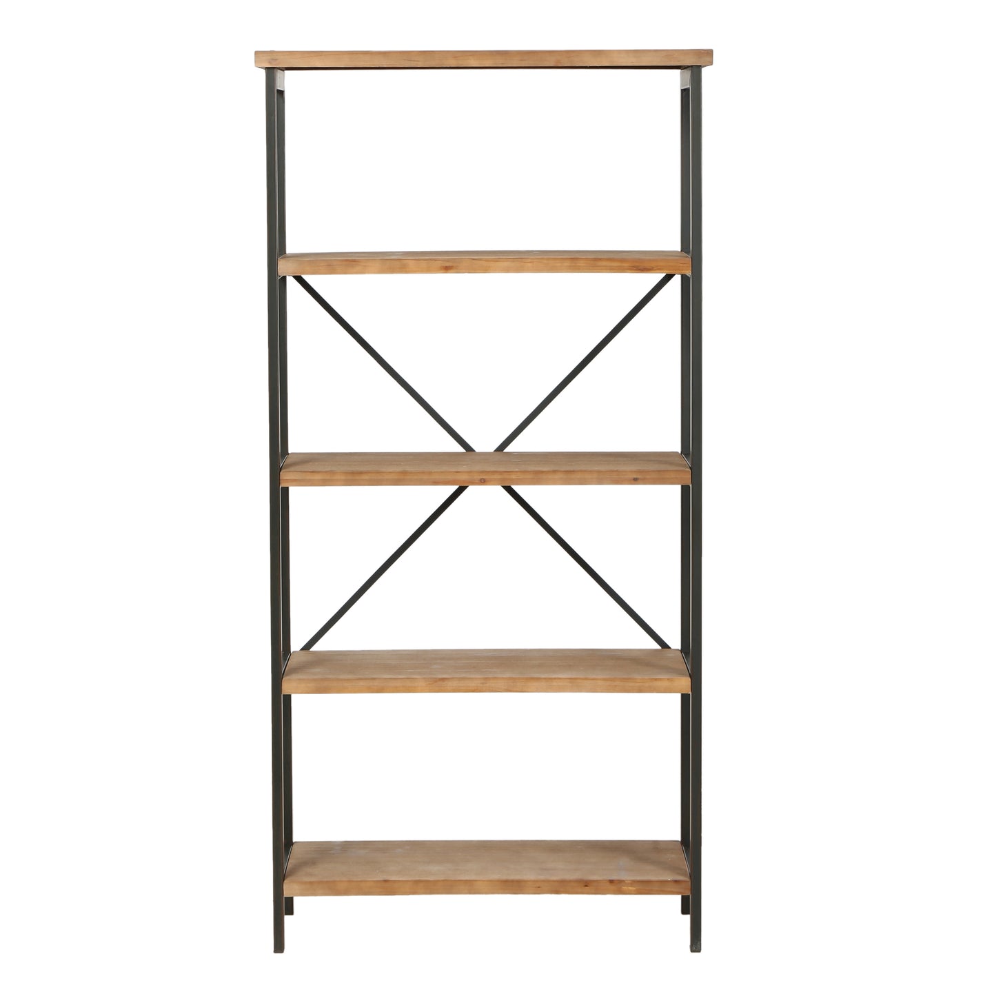 Warner Rustic 4 Shelf Wood & Metal Etagere Bookcase – GDFStudio