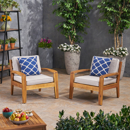 Parma Outdoor Acacia Wood Club Chairs with Sunbrella Cushions