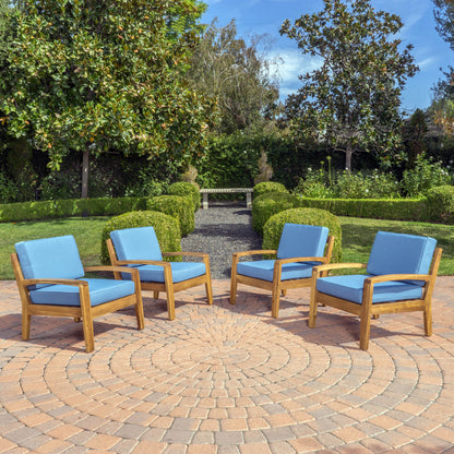 Parma Outdoor Wood Patio Furniture Club Chairs w/ Water Resistant Cushions (Set of 4)
