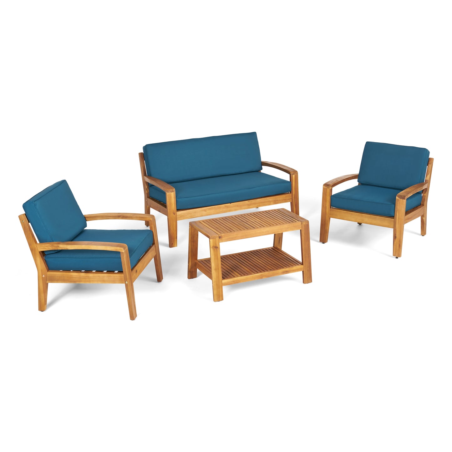 Parma Patio Acacia Wood 4-Seater Conversation Set with Coffee Table and Cushions