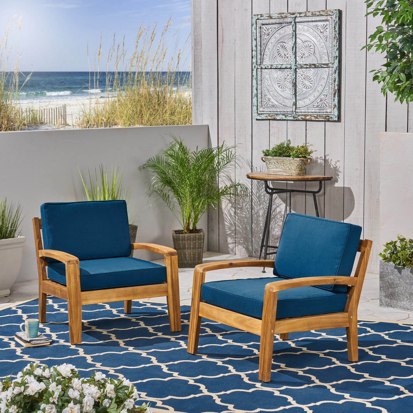 Parma Outdoor Acacia Wood Club Chairs with Cushions