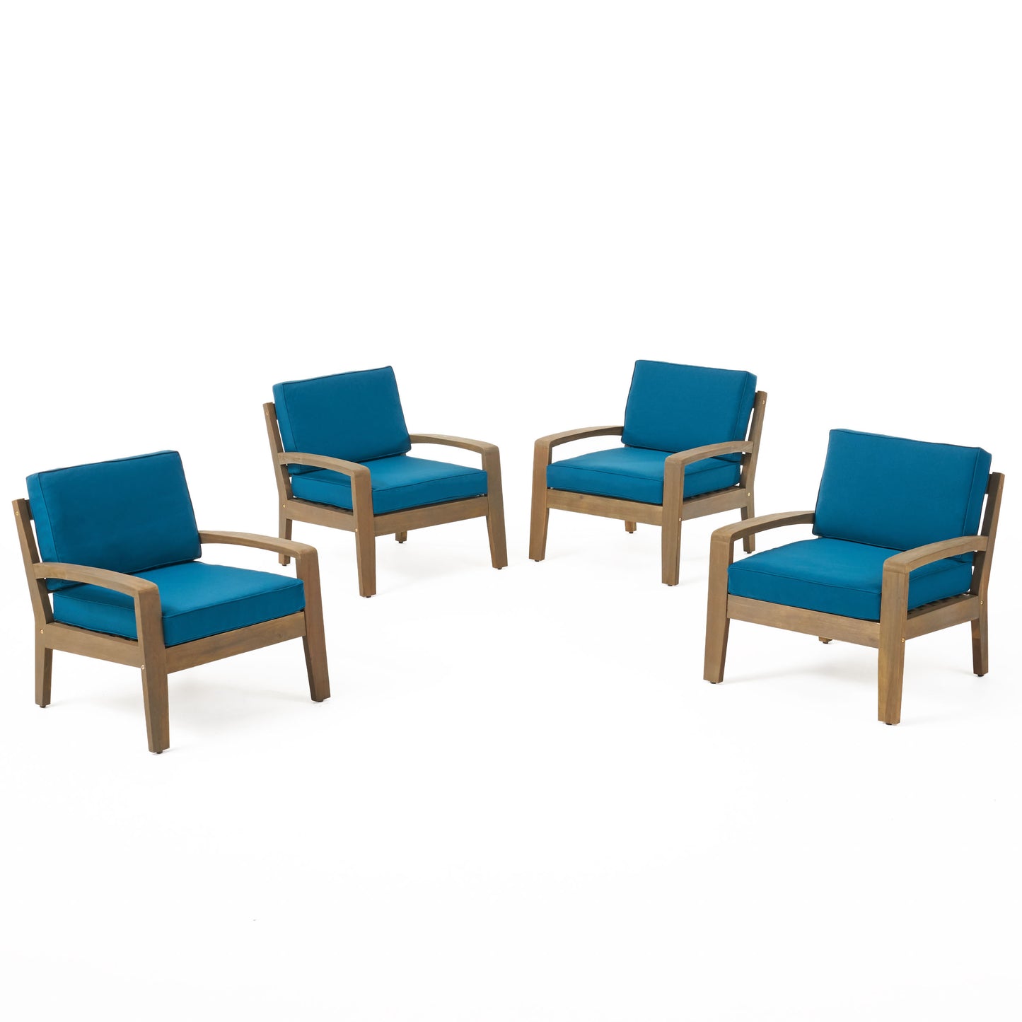Parma Outdoor Acacia Wood Club Chairs with Cushions (Set of 4)
