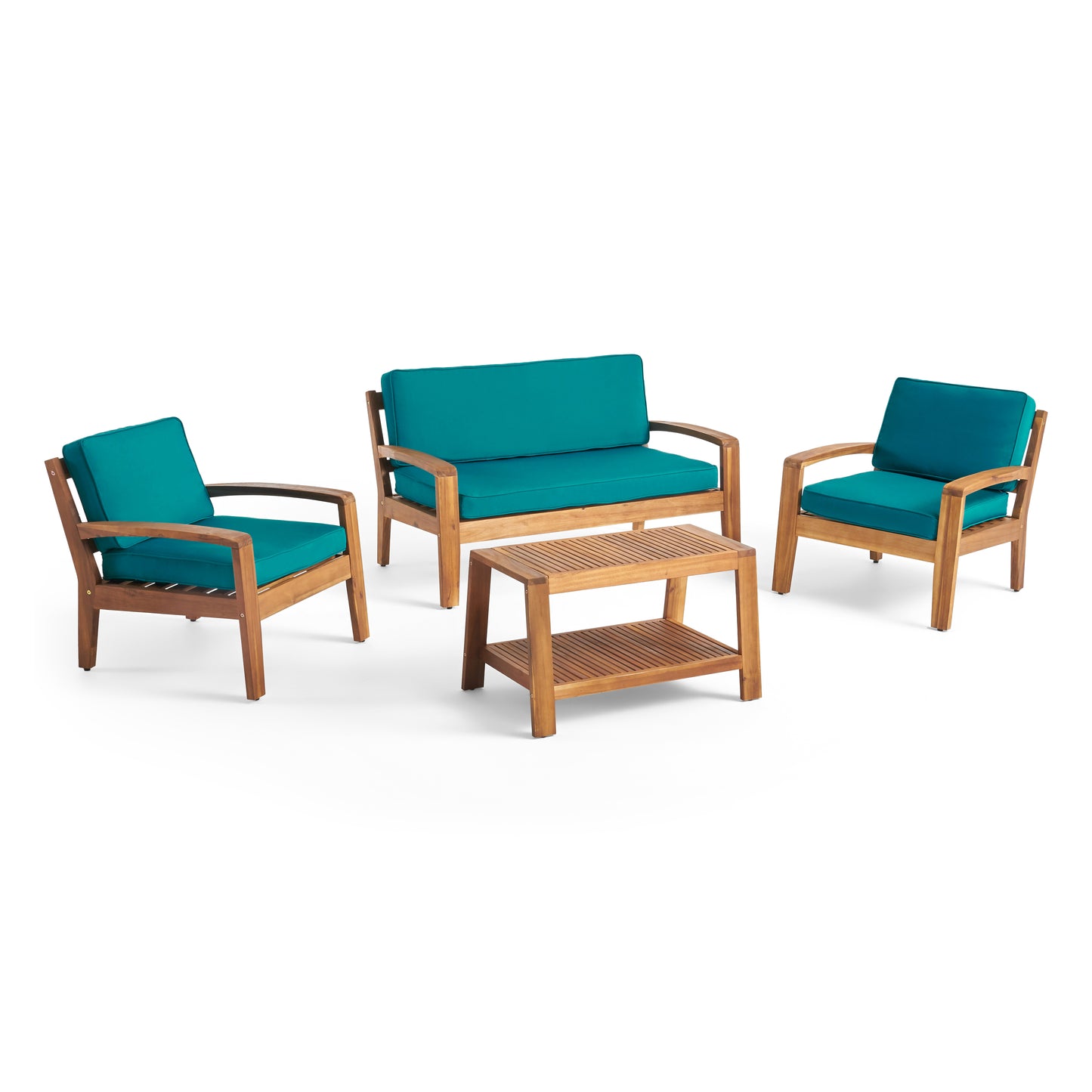 Parma Patio Acacia Wood 4-Seater Conversation Set with Coffee Table and Sunbrella Cushions