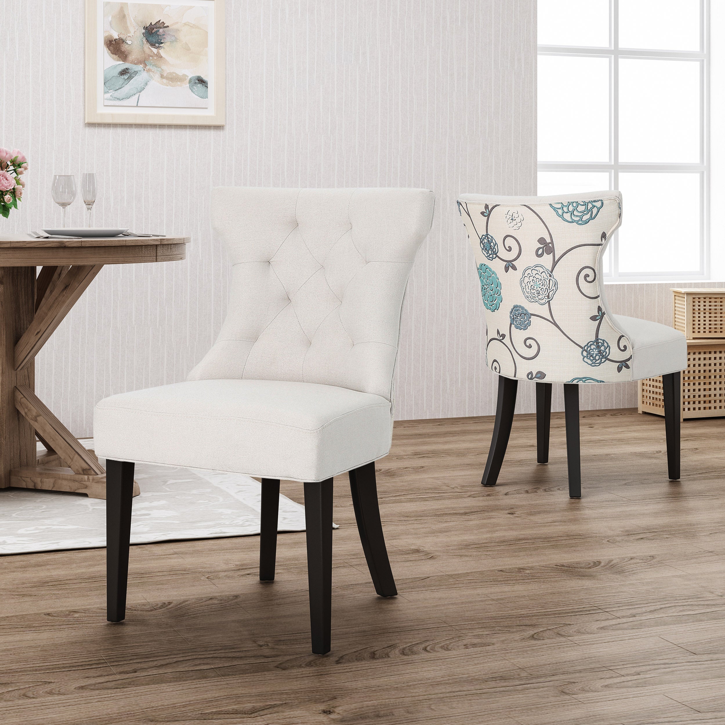 Dining chairs with two best sale different fabrics