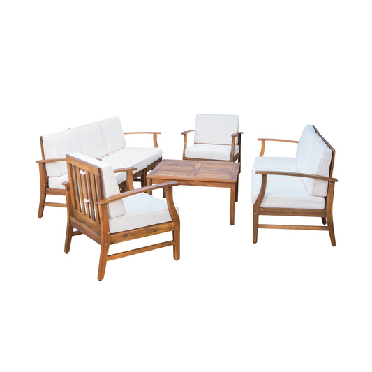 Scarlett Outdoor 8 Seat Teak Finished Acacia Wood Sofa and Table Set