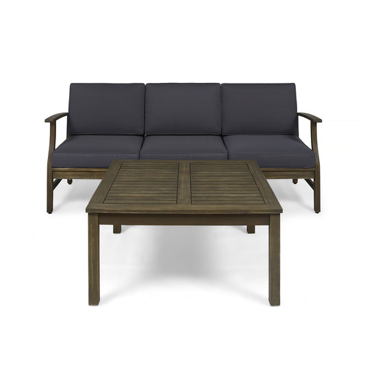 Lorelei Outdoor 4 Piece Acacia Wood Sofa and Coffee Table Set