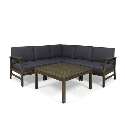 Martina Outdoor 6 Piece Acacia Wood Sectional Sofa and Coffee Table Set