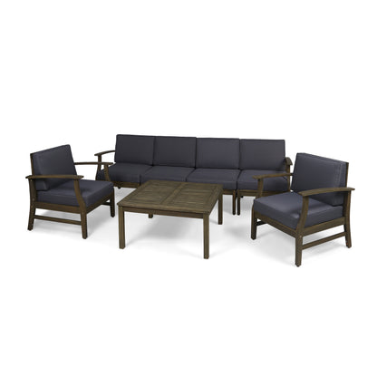 Lorelei Outdoor 7 Piece Acacia Wood 4-Seater Sofa and Club Chairs Set