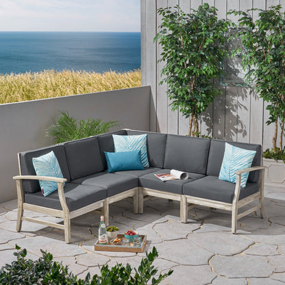 Capri Outdoor 5 Piece Acacia Wood Sectional Sofa Set