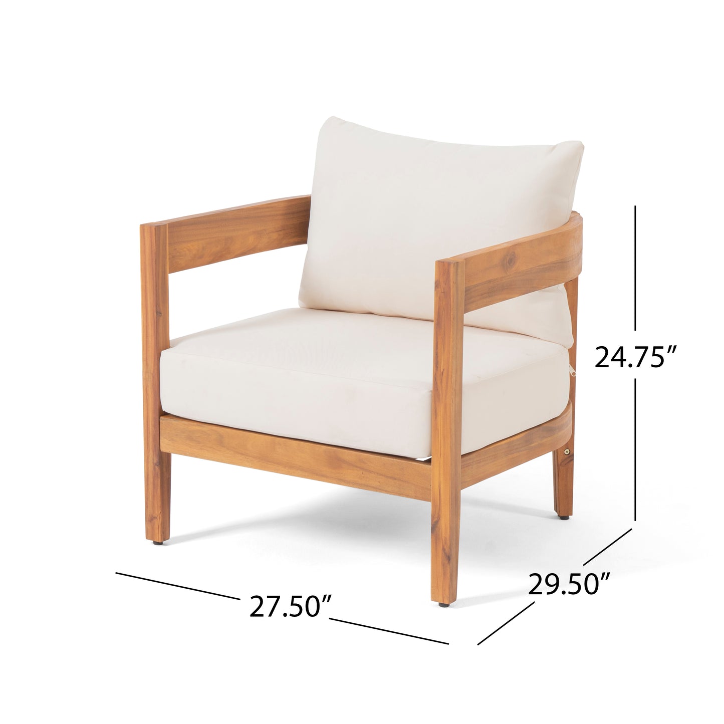 Burrough Outdoor Acacia Wood Club Chair with Cushions, Teak and Beige