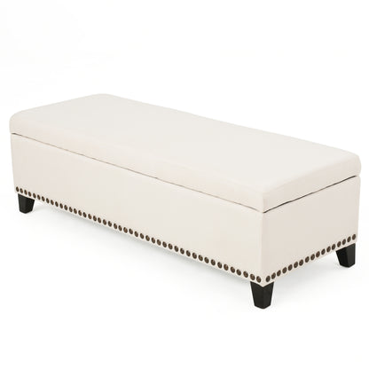 Labella Contemporary Fabric Upholstered Storage Ottoman with Nailhead Trim