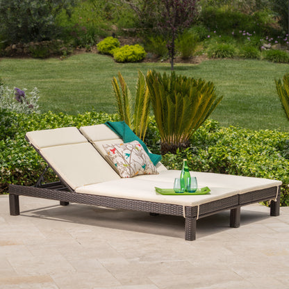 Amour Outdoor Dual Wicker Chaise Lounge w/ Water Resistant Cushions