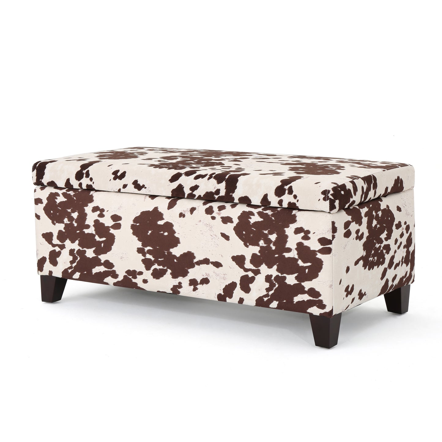 Brianna Rectangle Cow Print Velvet Storage Ottoman Bench