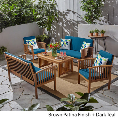 Beckley Outdoor Acacia Wood 6 Seater Conversation Set with Coffee Table