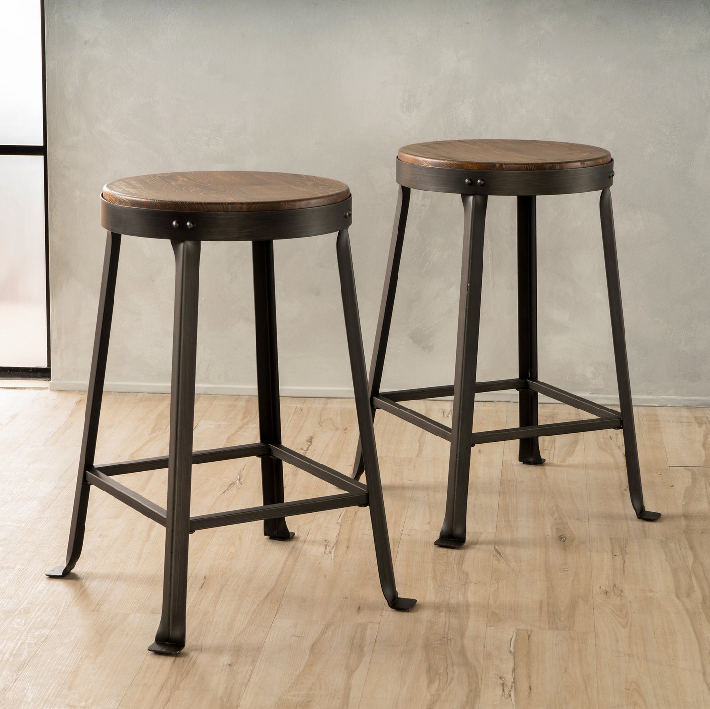 Garel 24-Inch Brown Weathered Wood Counter Stool (Set of 2)
