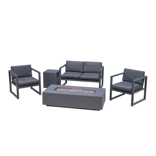 Nealie Outdoor 4-Seater Aluminum Chat Set with Fire Pit and Tank Holder