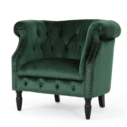 Aries Button-Tufted Velvet Rolled Back Tub Design Club Chair