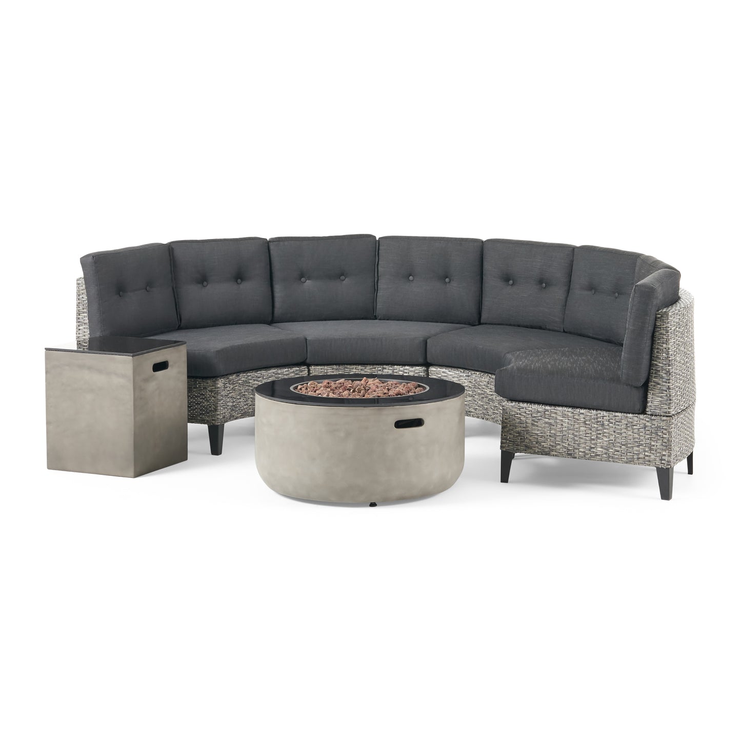 Breann Outdoor Round 4 Seater Wicker Sectional Set with Fire Pit and Tank Holder
