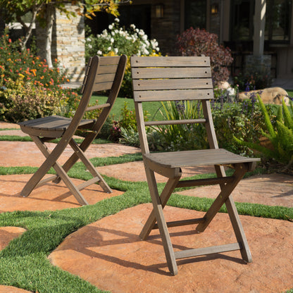 Vicaro Outdoor Grey Finish Acacia Wood Foldable Dining Chairs (Set of 2)