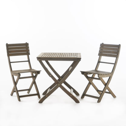 Versaille Outdoor 3 Piece Foldable Grey Finished Acacia Wood Bistro Set
