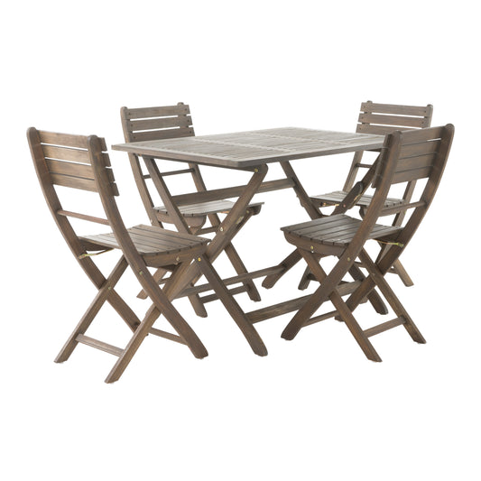 Vicaro Outdoor Grey Finish Acacia Wood Foldable Dining Set