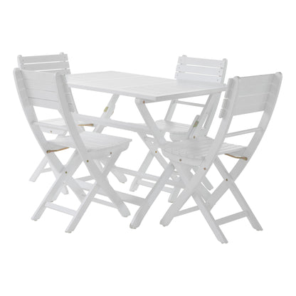 Vicaro Outdoor White Finish Acacia Wood Foldable Dining Set