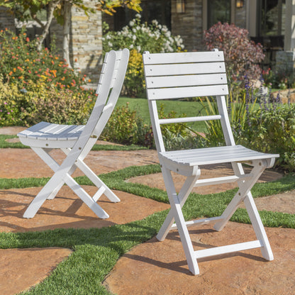 Vicaro Outdoor White Finish Acacia Wood Foldable Dining Chairs