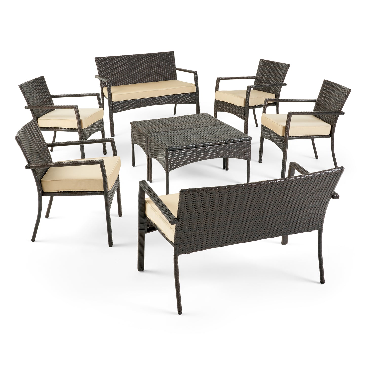 Tahiti Outdoor 8 Seater Wicker Chat Set with Cushions