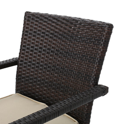 Tahiti Outdoor 4 Piece Multi-brown Wicker Chat Set with Dark Cream Water Resistant Fabric Cushions