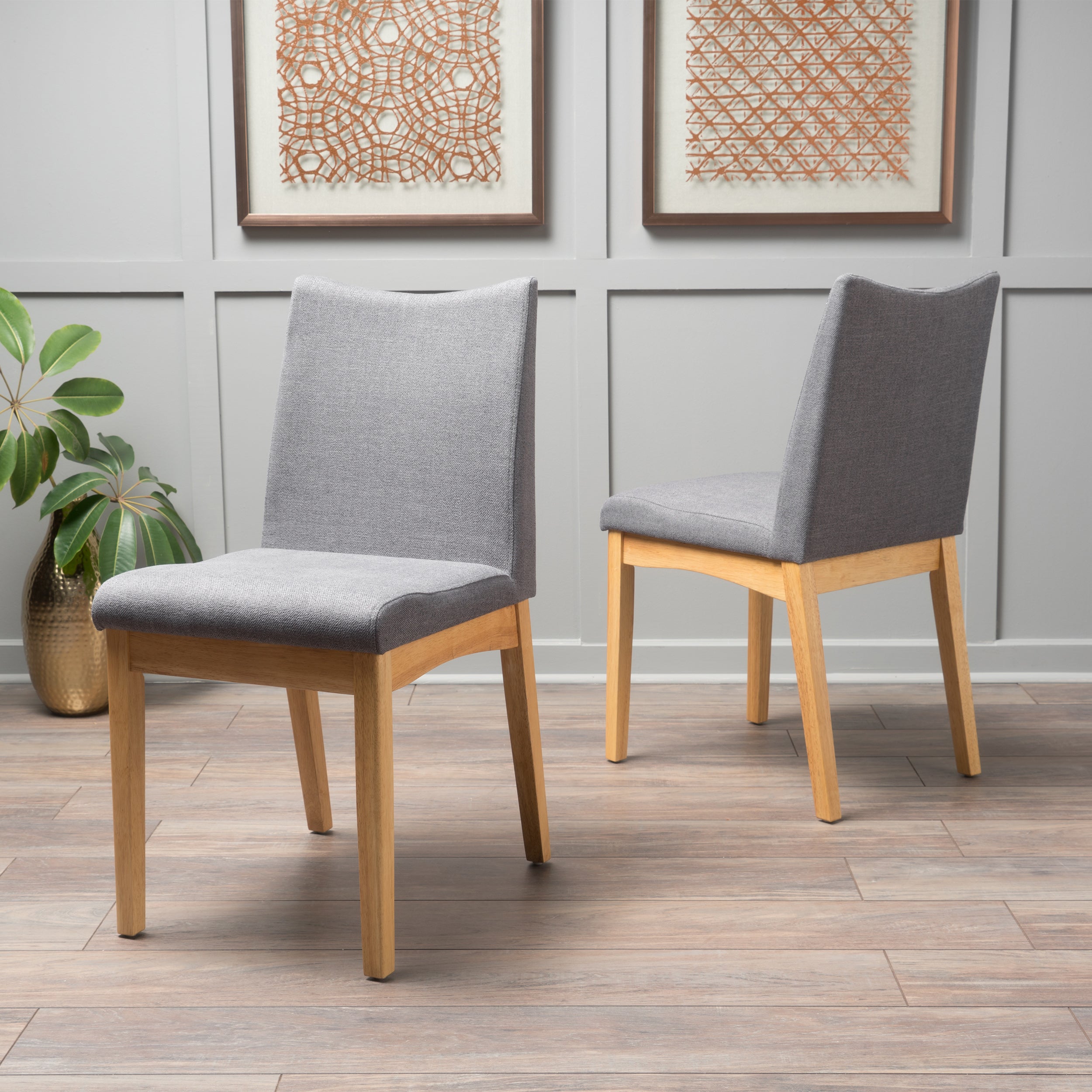 Gertrude Fabric Wood Finish Mid Century Modern Dining Chairs Set of 2