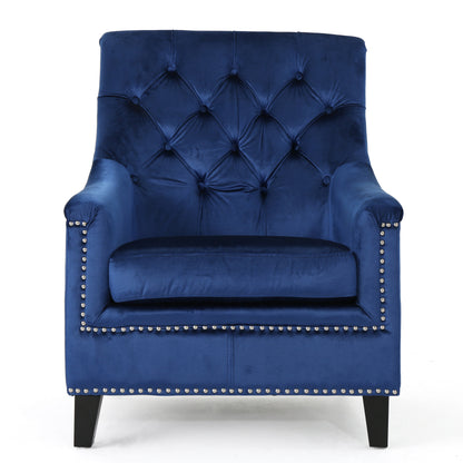 Ailsa Contemporary Button Tufted Fabric Club Chair with Nailhead Trim
