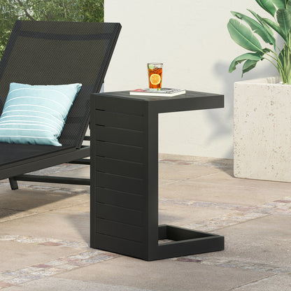 Cherie Outdoor Modern Aluminum C-Shaped End Table