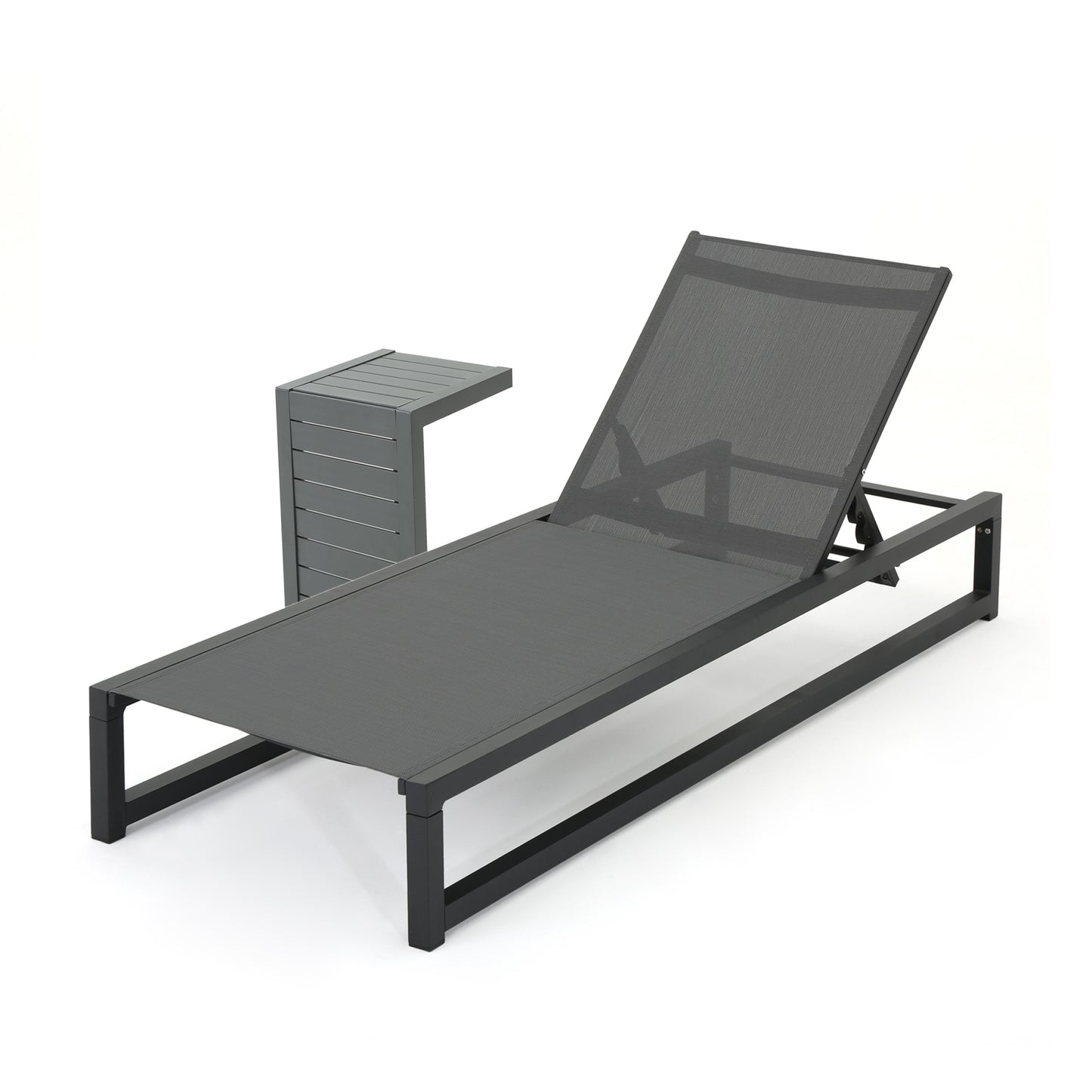 Michelle Outdoor Gray Mesh and Aluminum Frame Chaise Lounge with Matching Table