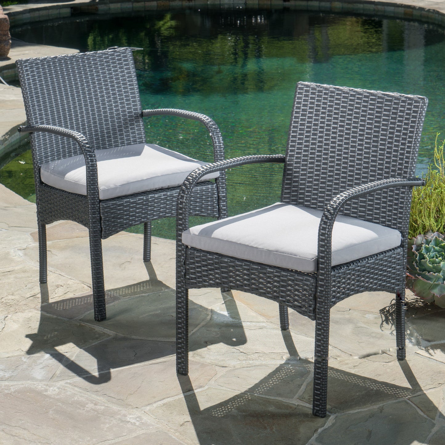 Portola Outdoor 5 Piece Grey Wicker Dining Set with Cushions