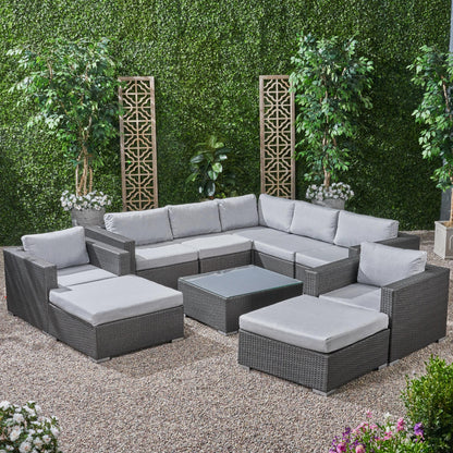 Kyra Outdoor 7 Seater Wicker Sectional Sofa Set with Sunbrella Cushions