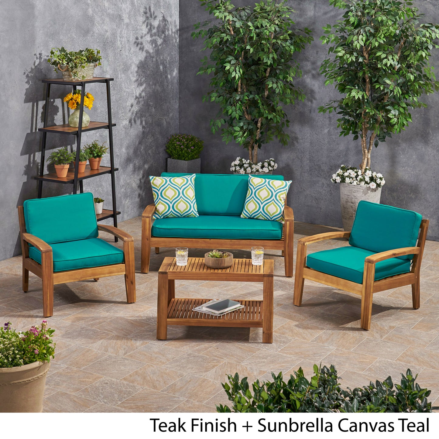 Parma Patio Acacia Wood 4-Seater Conversation Set with Coffee Table and Sunbrella Cushions