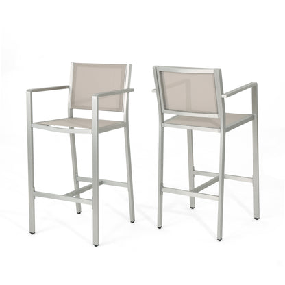 Tammy Coral Outdoor Mesh 29.50 Inch Barstools with Rust-Proof Aluminum Frame